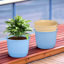 HOMESTIC by Kuber Industries Marble Mega Flower Pot for Home with Tray|9 Inch|Pack of 4|Blue & Beige Plant Container Set