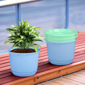 HOMESTIC by Kuber Industries Marble Mega Flower Pot for Home with Tray|9 Inch|Pack of 4|Blue & Mint Green Plant Container Set