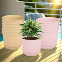 HOMESTIC by Kuber Industries Marble Mega Flower Pot for Home with Tray|9 Inch|Pack of 12|Pink & Beige Plant Container Set