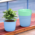 HOMESTIC by Kuber Industries Marble Mega Flower Pot for Home with Tray|9 Inch|Pack of 6|Blue & Mint Green Plant Container Set