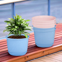 HOMESTIC by Kuber Industries Marble Mega Flower Pot for Home with Tray|9 Inch|Pack of 6|Blue & Pink Plant Container Set