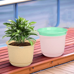 homestic by kuber industries marble mega tray flower pot for home9 inchpack of 3pink-beige  mint green plant container set