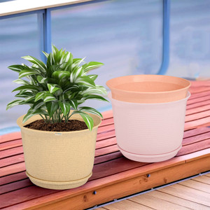 homestic by kuber industries marble mega tray flower pot for home9 inchpack of 3pink-beige  peach plant container set