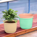 HOMESTIC by Kuber Industries Marble Mega Tray Flower Pot for Home|9 Inch|Pack of 3|Beige-Peach & Mint Green Plant Container Set
