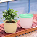 HOMESTIC by Kuber Industries Marble Mega Tray Flower Pot for Home|9 Inch|Pack of 3|Pink-Beige & Mint Green Plant Container Set