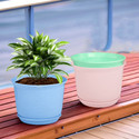 HOMESTIC by Kuber Industries Marble Mega Tray Flower Pot for Home|9 Inch|Pack of 3|Blue-Pink & Mint Green Plant Container Set