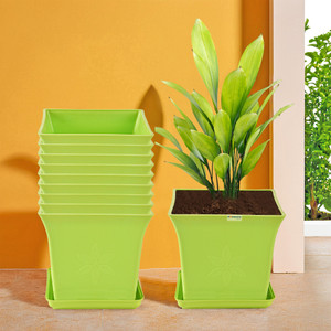 homestic by kuber industries pack of 10 premium flower pots for garden with bottom plates  green plant container set
