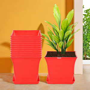 homestic by kuber industries pack of 12 premium flower pots for garden with bottom plates  red plant container set