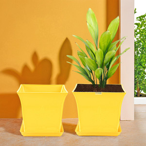 homestic by kuber industries pack of 2 premium flower pots for garden with bottom plates  yellow plant container set