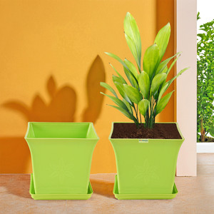 homestic by kuber industries pack of 2 premium flower pots for garden with bottom plates  green plant container set