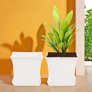 homestic by kuber industries pack of 2 premium flower pots for garden with bottom plates  white plant container set