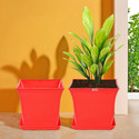 HOMESTIC by Kuber Industries Pack of 2 Premium Flower Pots for Garden with Bottom Plates | Red Plant Container Set
