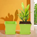 HOMESTIC by Kuber Industries Pack of 2 Premium Flower Pots for Garden with Bottom Plates | Green Plant Container Set