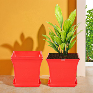 homestic by kuber industries pack of 3 premium flower pots for garden with bottom plates  red plant container set
