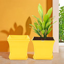 HOMESTIC by Kuber Industries Pack of 3 Premium Flower Pots for Garden with Bottom Plates | Yellow Plant Container Set