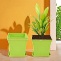 HOMESTIC by Kuber Industries Pack of 3 Premium Flower Pots for Garden with Bottom Plates | Green Plant Container Set