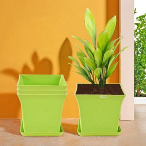 homestic by kuber industries pack of 4 premium flower pots for garden with bottom plates  green plant container set