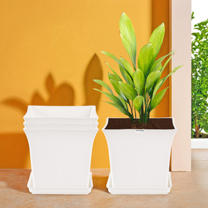 homestic by kuber industries pack of 4 premium flower pots for garden with bottom plates  white plant container set