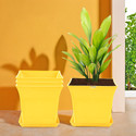 HOMESTIC by Kuber Industries Pack of 4 Premium Flower Pots for Garden with Bottom Plates | Yellow Plant Container Set
