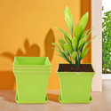 HOMESTIC by Kuber Industries Pack of 4 Premium Flower Pots for Garden with Bottom Plates | Green Plant Container Set