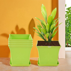 homestic by kuber industries pack of 5 premium flower pots for garden with bottom plates  green plant container set