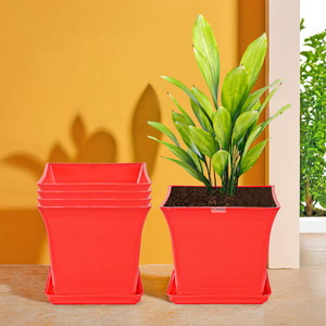 homestic by kuber industries pack of 5 premium flower pots for garden with bottom plates  red plant container set