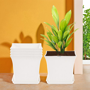 homestic by kuber industries pack of 5 premium flower pots for garden with bottom plates  white plant container set