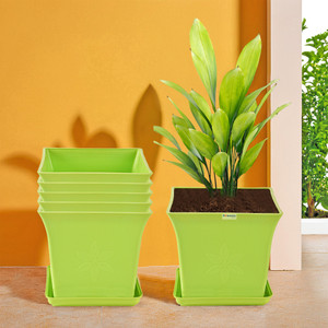 homestic by kuber industries pack of 6 premium flower pots for garden with bottom plates  green plant container set
