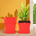 HOMESTIC by Kuber Industries Pack of 6 Premium Flower Pots for Garden with Bottom Plates | Red Plant Container Set