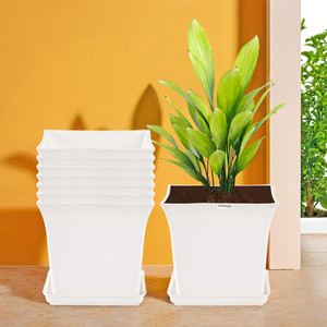 homestic by kuber industries pack of 8 premium flower pots for garden with bottom plates  white plant container set