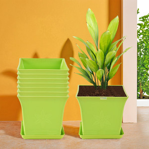 homestic by kuber industries pack of 8 premium flower pots for garden with bottom plates  green plant container set