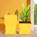 HOMESTIC by Kuber Industries Pack of 8 Premium Flower Pots for Garden with Bottom Plates | Yellow Plant Container Set