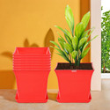 HOMESTIC by Kuber Industries Pack of 8 Premium Flower Pots for Garden with Bottom Plates | Red Plant Container Set