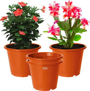 homestic by kuber industries plastic plantersgamlaflower pots for garden8x6pack of 4 orange plant container set