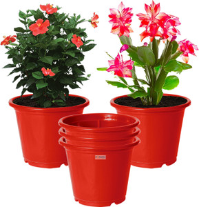 homestic by kuber industries plastic plantersgamlaflower pots for garden8x6pack of 5 red plant container set