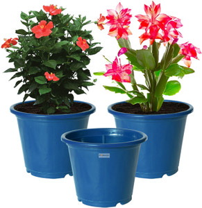 homestic by kuber industries plastic plantersgamlaflower pots for garden8x6pack of 3 blue plant container set