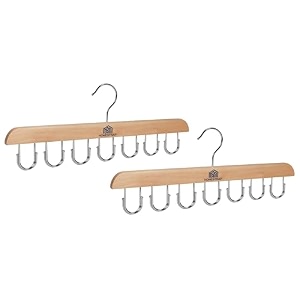homestrap 14 multi-hook durable wood hanger set of 2 with 180 degree rotatable hooks closet organiser for belts ties scarfs cap jewellery  space-saving light-weight amp sturdy hanger