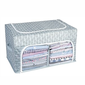 homestrap cloth stacker with front window and side handle foldable clothes storage organizer grey