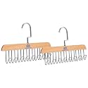 Homestrap Multi Hook Hanger (Pack of 2)| 8-in-1 Lotus Wood Tie and Belt Hanger, Space-Saving, Lightweight and Sturdy