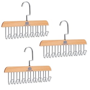 homestrap multi hook hanger pack of 3 8-in-1 lotus wood tie and belt hanger space-saving lightweight and sturdy hangers