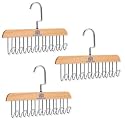 Homestrap Multi Hook Hanger (Pack of 3)| 8-in-1 Lotus Wood Tie and Belt Hanger| Space-Saving, Lightweight and Sturdy Hangers