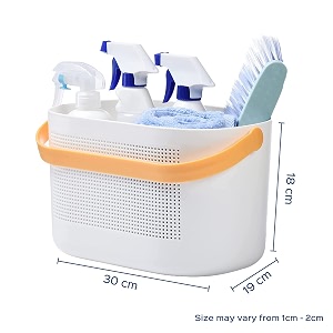 homestrap polypropylene multipurpose caddy with handle  storage baskets with handles  shelf organizers basket for bathroom kitchen dorm room pantry baby products white rectangular