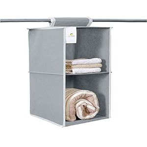 homestrap non woven 2 shelfcompartment closet cloth hanging organizerclothes storage wardrobe organiser for almirah - grey -pack of 1