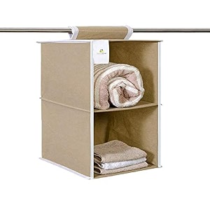 homestrap non woven 2 shelfcompartment closet cloth hanging organizerclothes storage wardrobe organiser for almirah - beigepack of 1 - non woven fabric