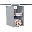 HomeStrap Non Woven 2 Shelf/Compartment Closet Cloth Hanging Organizer/Clothes Storage Wardrobe Organiser for Almirah - Grey -Pack of 1