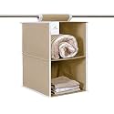 Homestrap Non Woven 2 Shelf/Compartment Closet Cloth Hanging Organizer/Clothes Storage Wardrobe Organiser For Almirah - (Beige)|(Pack Of 1) - Non Woven Fabric