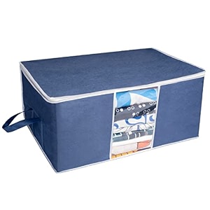homestrap non woven big underbed rectangular storagebag with transparent window- blue