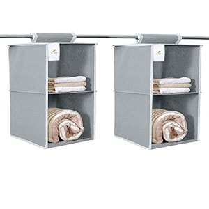 homestrap non woven fabric hanging 2 shelfcompartment clothes storage wardrobe organizer - beigepack of 2seen on shark tank