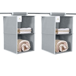 homestrap non-woven non woven fabric hanging 2 shelfcompartment clothes storage wardrobe organizer - greypack of 2shark tank product