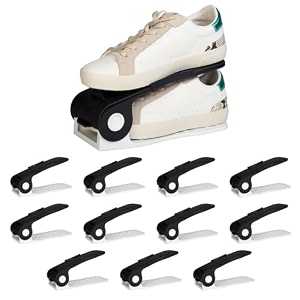 homestrap plastic shoe organizer slot pack of 12 blackwhite adjustable  space saver  double deck shoes storage holder for rack and shelf 25x10x12 cm